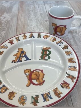 Tiffany & Co  Vintage Alphabet Bears Child's Divided Plate & Mug Set